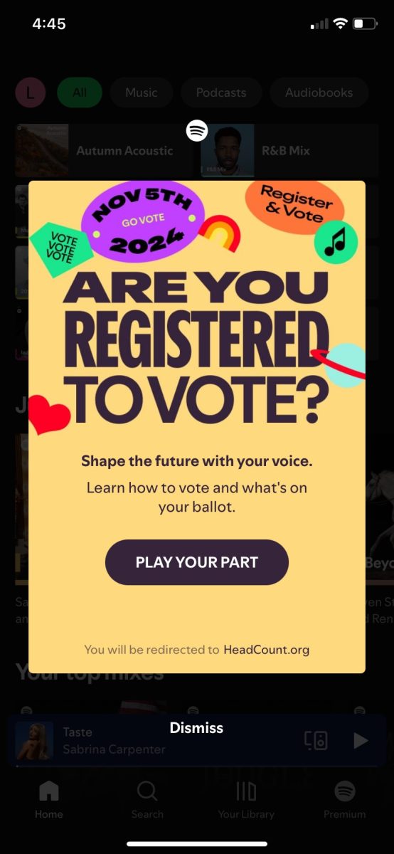 A reminder to register to vote from Spotify.